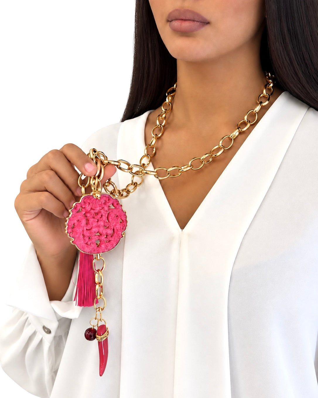 Collana realizzata a mano con Giada Fucsia, Nappa e Agata - PREZZO SU RICHIESTA