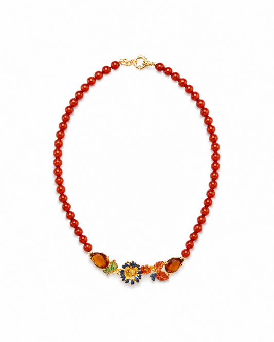 Collana in Argento con Corniola, Zirconi e Smalti