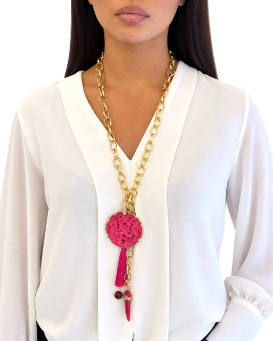 Collana realizzata a mano con Giada Fucsia, Nappa e Agata - PREZZO SU RICHIESTA