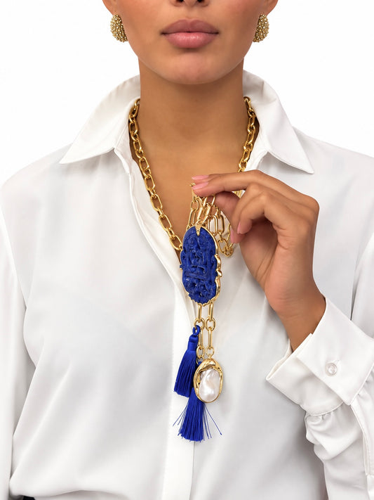 Collana realizzata a mano con Giada Blu, Nappe Blu e Perla - PREZZO SU RICHIESTA