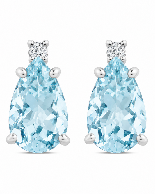 Orecchini Acqua Marina Taglio Goccia 1,36ct e Diamanti 0,04ct