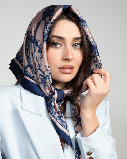 Foulard – Toile de Jouy Blu e Cipria