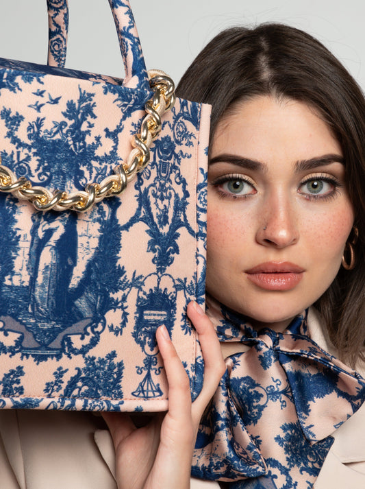 Borsa Petite – Toile de Jouy doppio manico blu