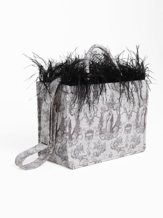 Borsa Tote – Toile de Jouy piume grigia