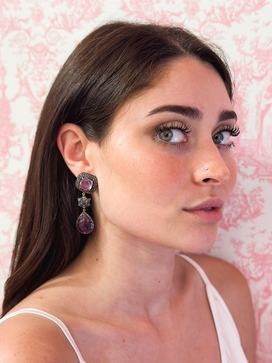 Orecchini in Argento, Rubino Africano e Diamanti Ice