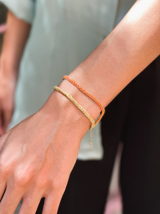 Bracciale in Argento placcato oro giallo 18kt fatto a mano con seta Arancione e Gialla