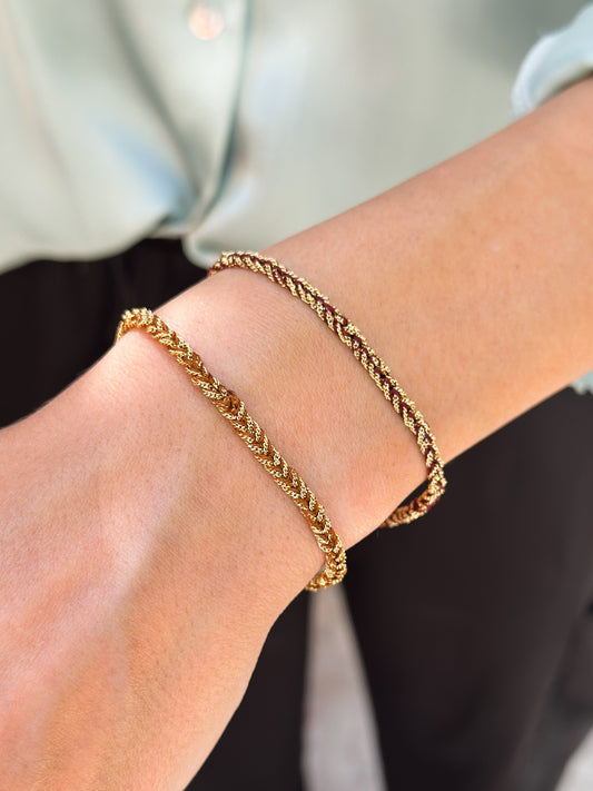 Bracciale in Argento placcato oro giallo 18kt fatto a mano con seta Vinaccia e Marrone