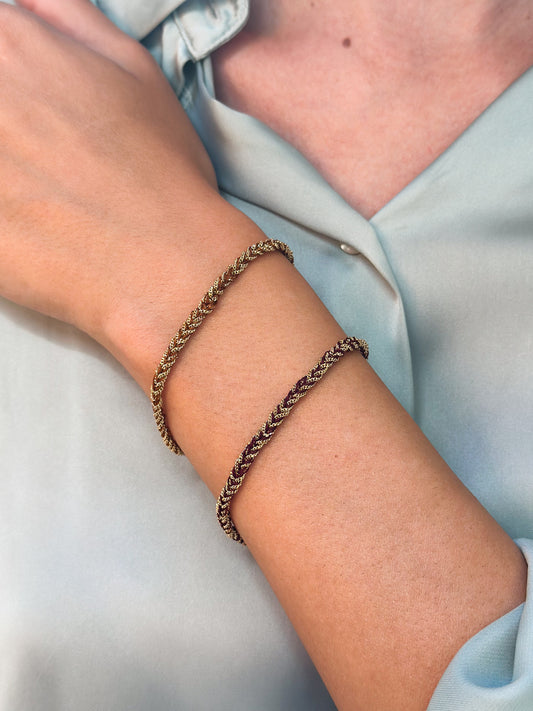 Bracciale in Argento placcato oro giallo 18kt fatto a mano con seta Vinaccia e Marrone