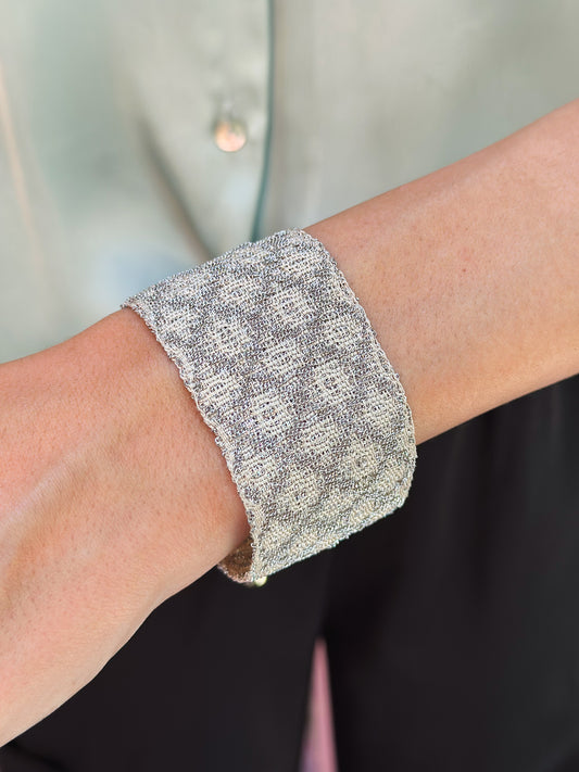 Bracciale fatto a mano in Argento Rodio e seta Bianca