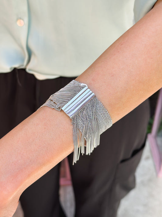 Bracciale fatto a mano in Argento rodio con Frange