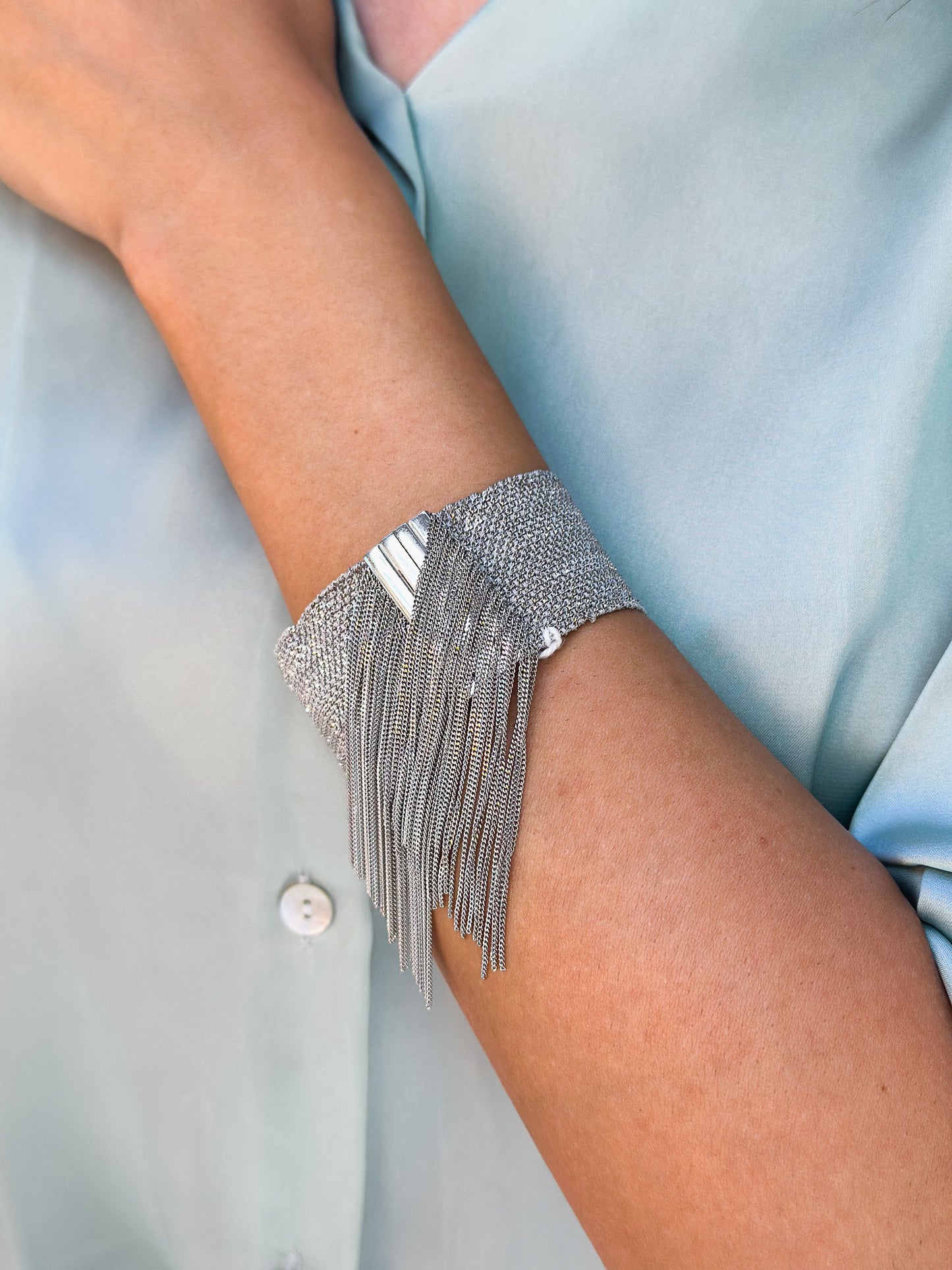 Bracciale fatto a mano in Argento rodio con Frange