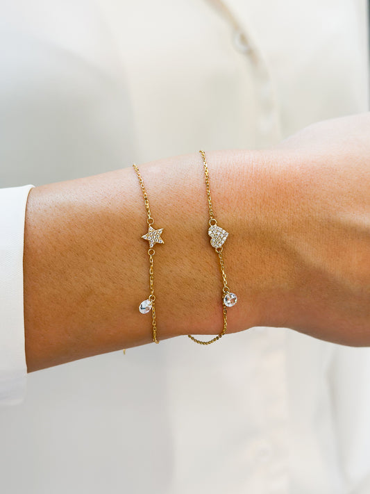 Bracciale in Oro 9kt con Zirconi e charms Stella e Cuore