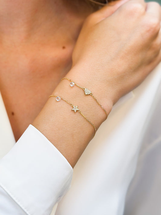 Bracciale in Oro 9kt con Zirconi e charms Stella e Cuore