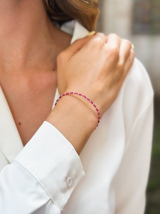 Bracciale in Oro 9kt rigido con Zirconi Fucsia