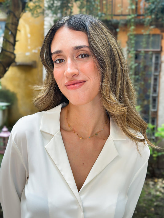 Girocollo in Oro 9kt con Fiorellini e Zirconi colorati