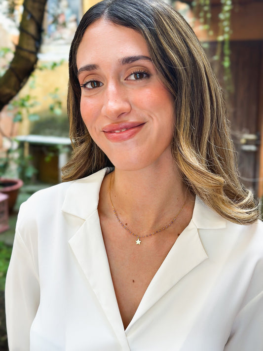 Girocollo in Oro 9kt con Stella e Zirconi colorati