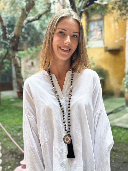 Collana Lunga con Agata Nera e Nappa