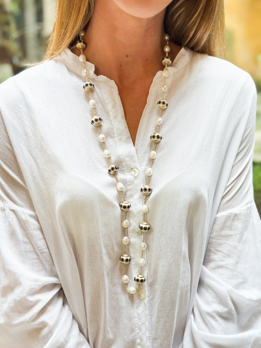 Collana Lunga in Argento con Perle