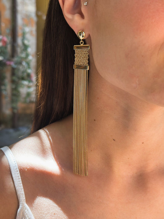 Orecchini fatti a mano lunghi in argento placcato oro giallo 18kt