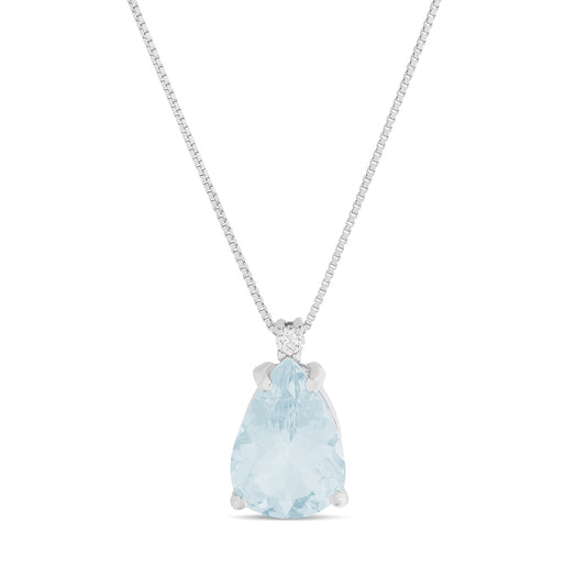 Collana Acqua Marina Taglio Goccia 1,56ct e Diamanti 0,02ct