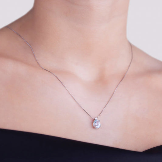 Collana Acqua Marina Taglio Ovale 0,35ct e Diamanti 0,02ct