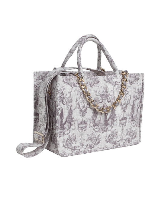 Borsa Tote – Toile de Jouy doppio manico grigia