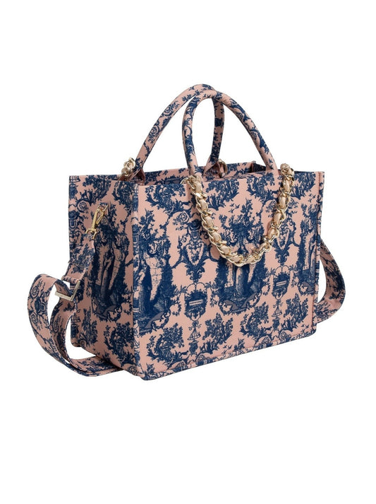 Borsa Tote – Toile de Jouy doppio manico blu