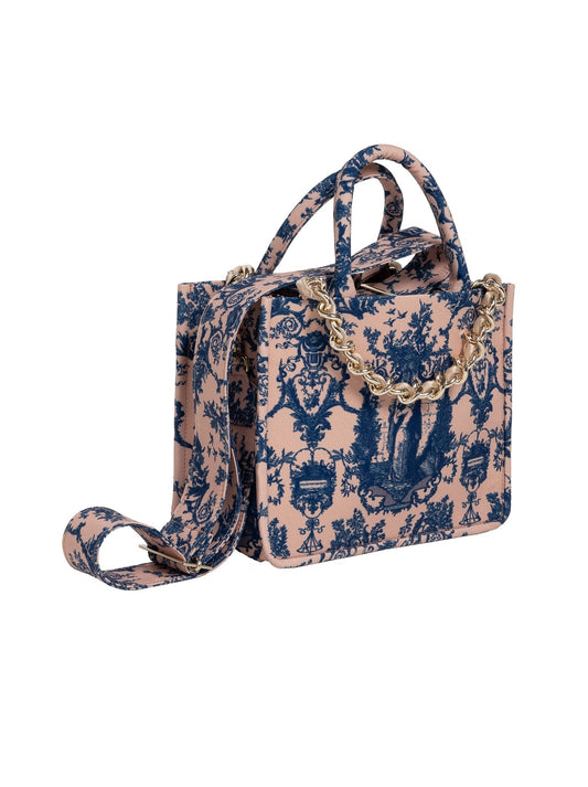 Borsa Petite – Toile de Jouy doppio manico blu