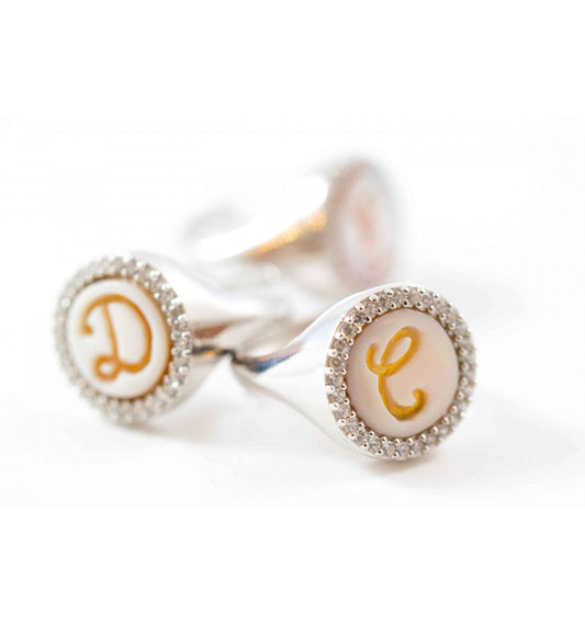 Anello in Argento Zirconi e Cammeo Personalizzato con incisione