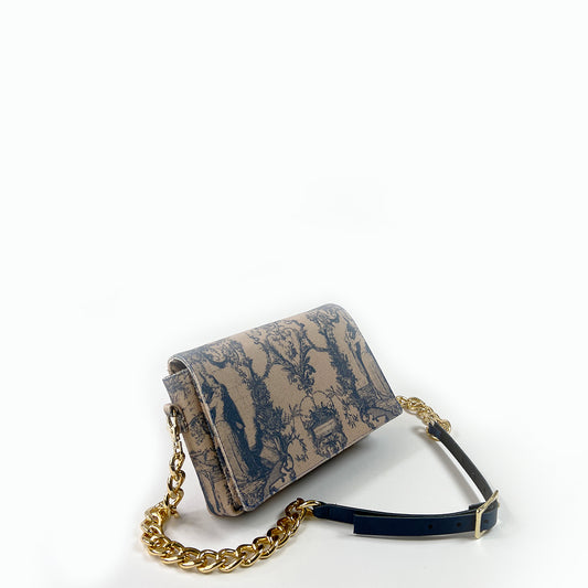 Borsa Clutch – Toile de Jouy Bacio Beige e Blu