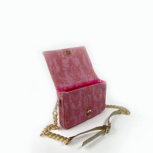 Borsa Clutch – Toile de Jouy Bacio Rosa con Ricamo Lurex Dorato