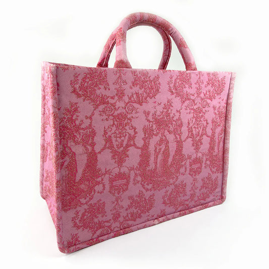 Borsa Tote – Toile de Jouy Bacio Rosa con Ricamo Lurex Dorato