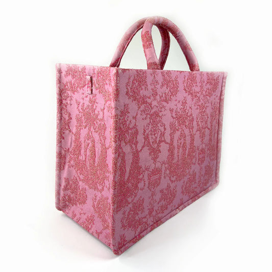 Borsa Tote – Toile de Jouy Bacio Rosa con Ricamo Lurex Dorato