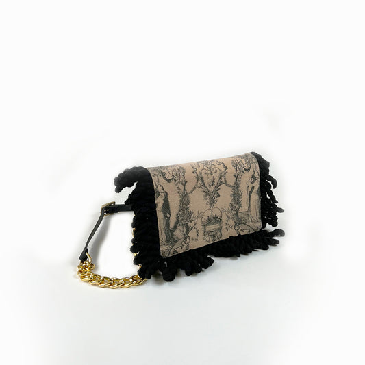 Borsa Clutch – Toile de Jouy Balcone Beige con Frange Nere