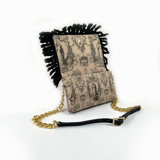 Borsa Clutch – Toile de Jouy Balcone Beige con Frange Nere