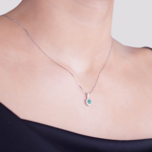 Collana Smeraldo 0,17ct e Diamanti 0,14ct