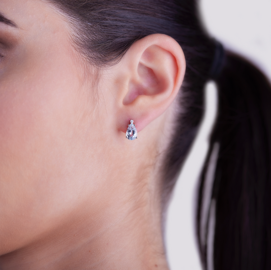 Orecchini Acqua Marina Taglio Goccia 2,08ct e Diamanti 0,04ct