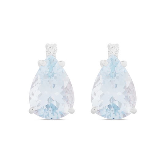 Orecchini Acqua Marina Taglio Goccia 3,12ct e Diamanti 0,04ct
