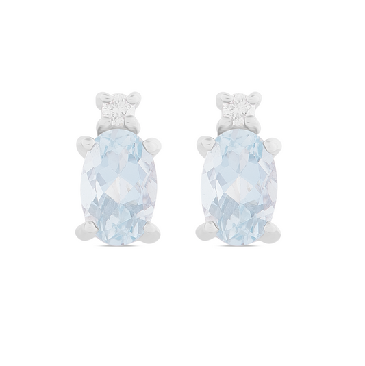 Orecchini Acqua Marina Taglio Ovale 0,70ct e Diamanti 0,04ct