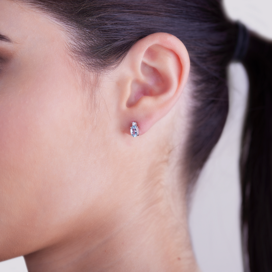 Orecchini Acqua Marina Taglio Ovale 0,70ct e Diamanti 0,04ct