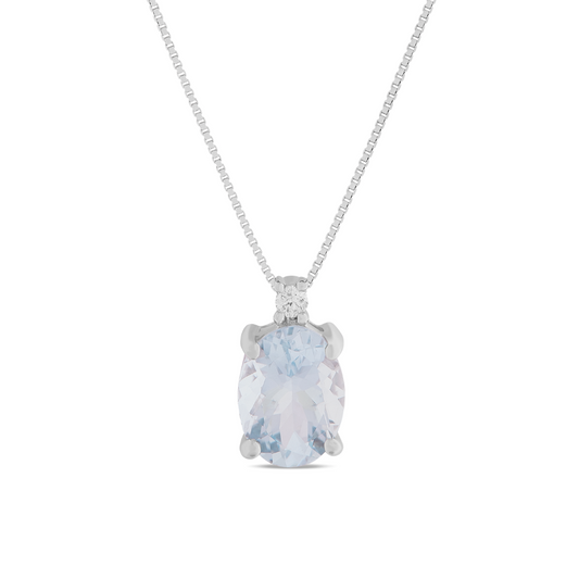 Collana Acqua Marina Taglio Ovale 0,68ct e Diamanti 0,02ct