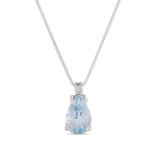 Collana Acqua Marina Taglio Goccia 0,68ct e Diamanti 0,02ct