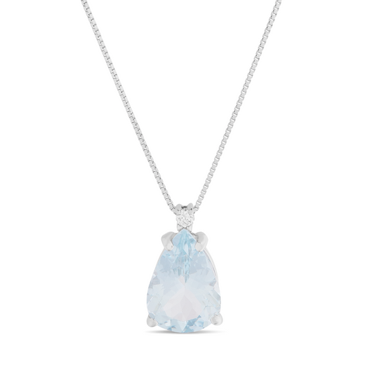 Collana Acqua Marina Taglio Goccia 1,56ct e Diamanti 0,02ct