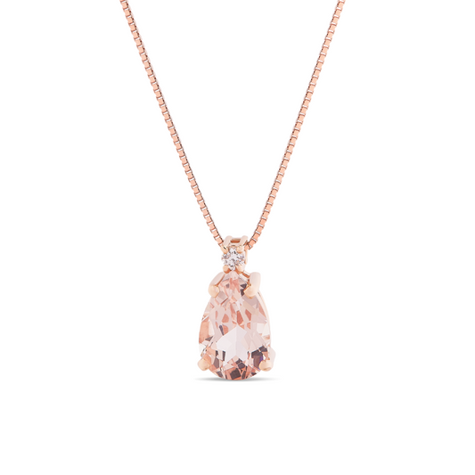 Collana Morganite Taglio Goccia 0,67ct e Diamanti 0,02ct