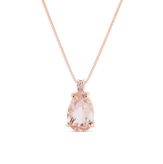 Collana Morganite Taglio Goccia 1,00ct e Diamanti 0,02ct